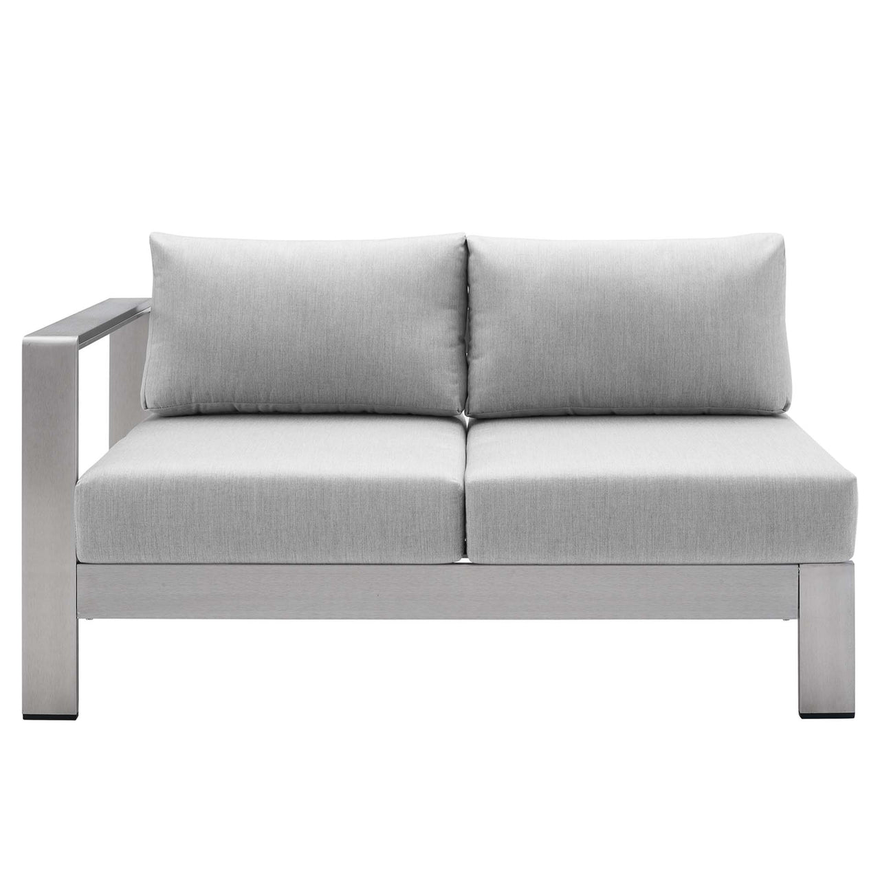 Shorea Sunbrella® Fabric Aluminum Alfresco Left-Arm Loveseat | Outdoor Modular Sectional Component, Silver & Gray