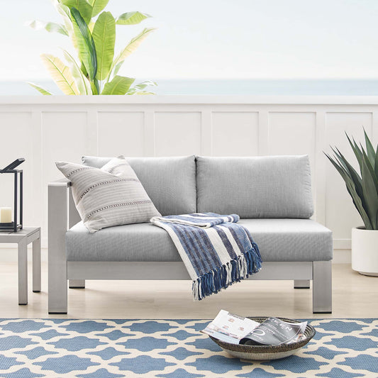 Shorea Sunbrella® Fabric Aluminum Alfresco Left-Arm Loveseat | Outdoor Modular Sectional Component, Silver & Gray