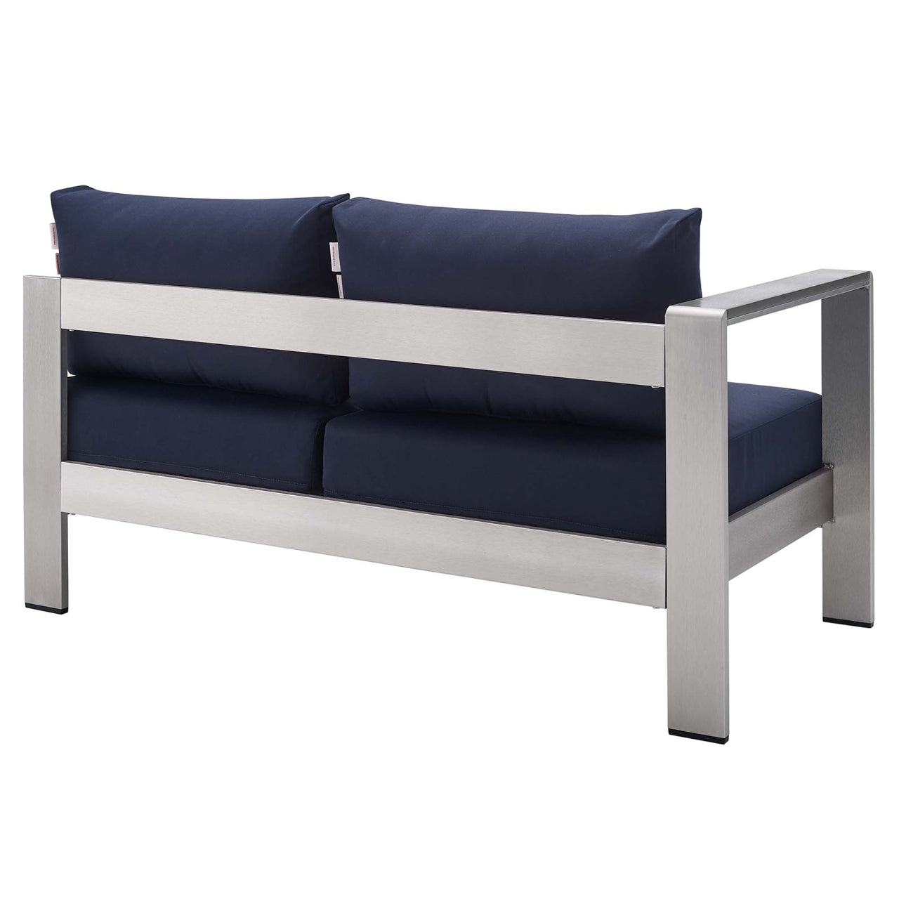Shorea Sunbrella® Fabric Aluminum Alfresco Left-Arm Loveseat | Outdoor Modular Sectional Component, Silver & Navy