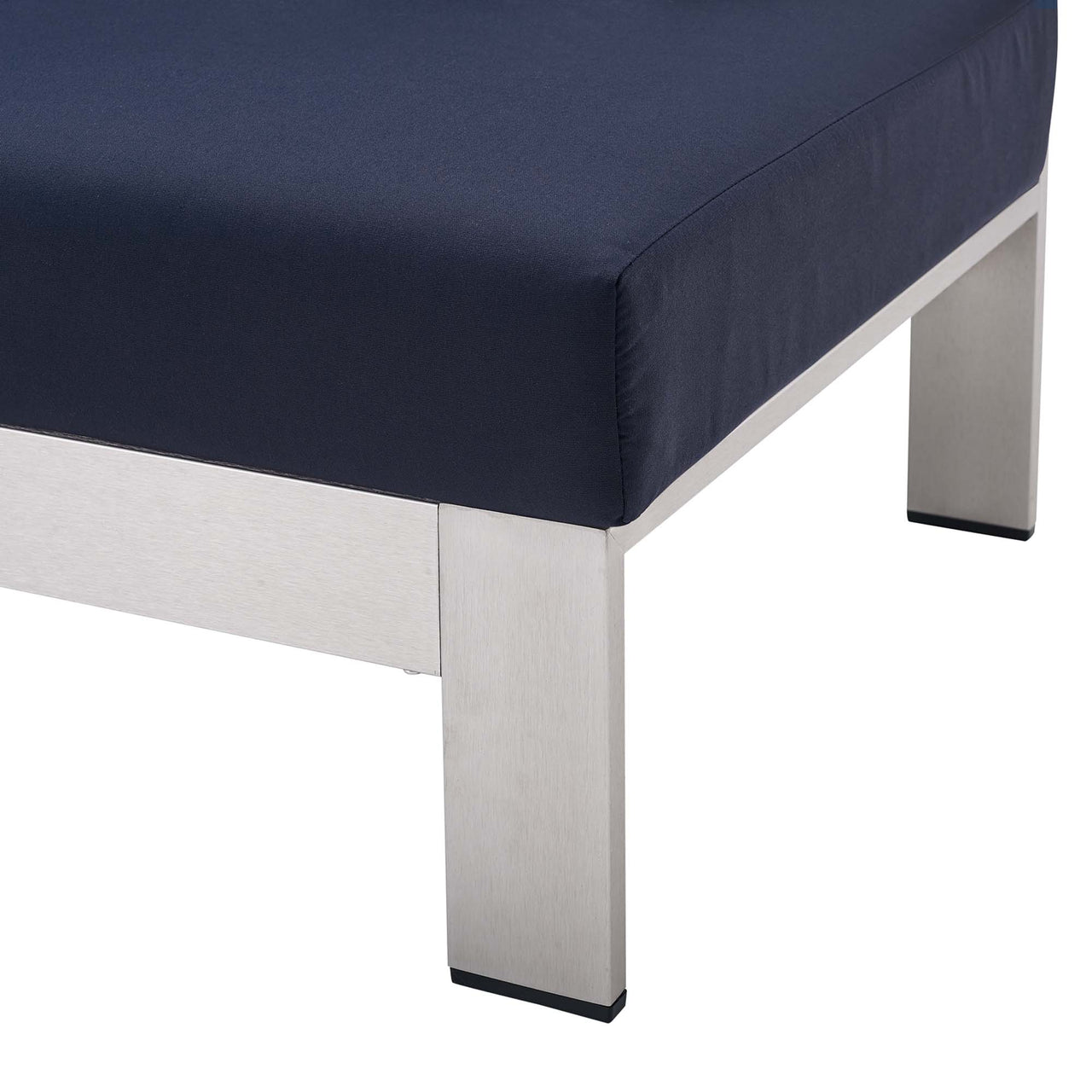 Shorea Sunbrella® Fabric Aluminum Alfresco Left-Arm Loveseat | Outdoor Modular Sectional Component, Silver & Navy
