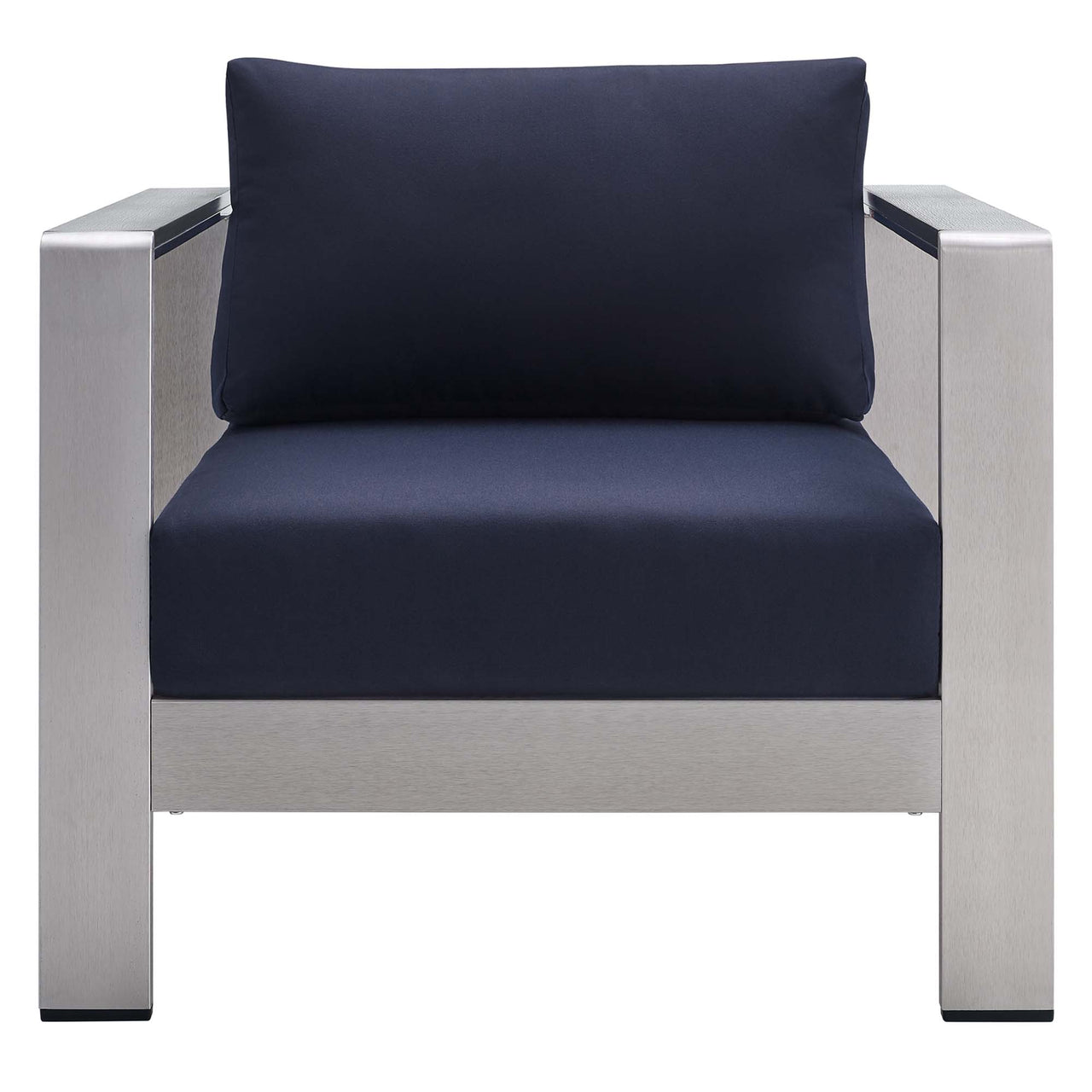 Shorea Sunbrella® Fabric Aluminum Alfresco Armchair, Silver & Navy