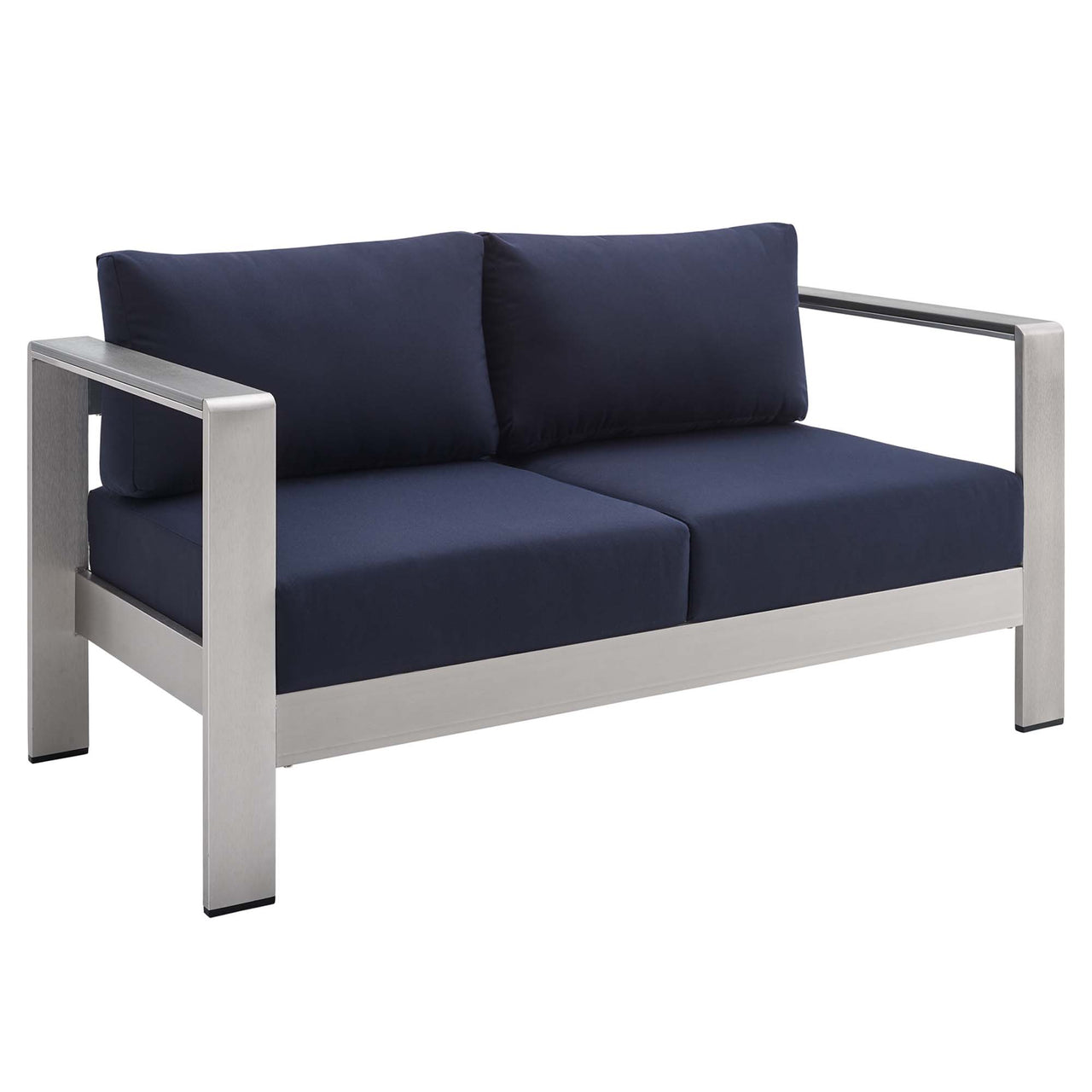 Shorea Sunbrella® Fabric Aluminum Alfresco Loveseat, Silver & Navy