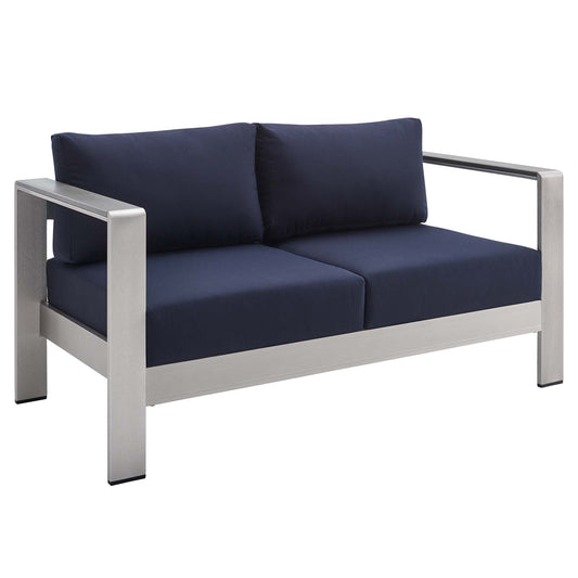 Shorea Sunbrella® Fabric Aluminum Alfresco Loveseat, Silver & Navy