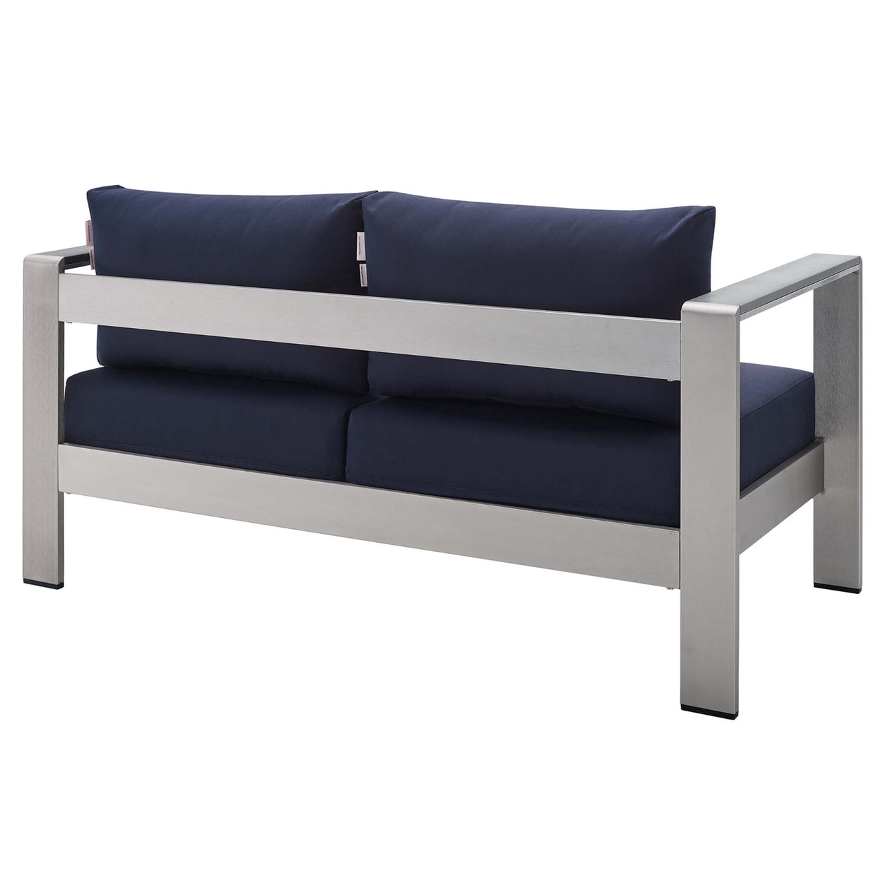 Shorea Sunbrella® Fabric Aluminum Alfresco Loveseat, Silver & Navy