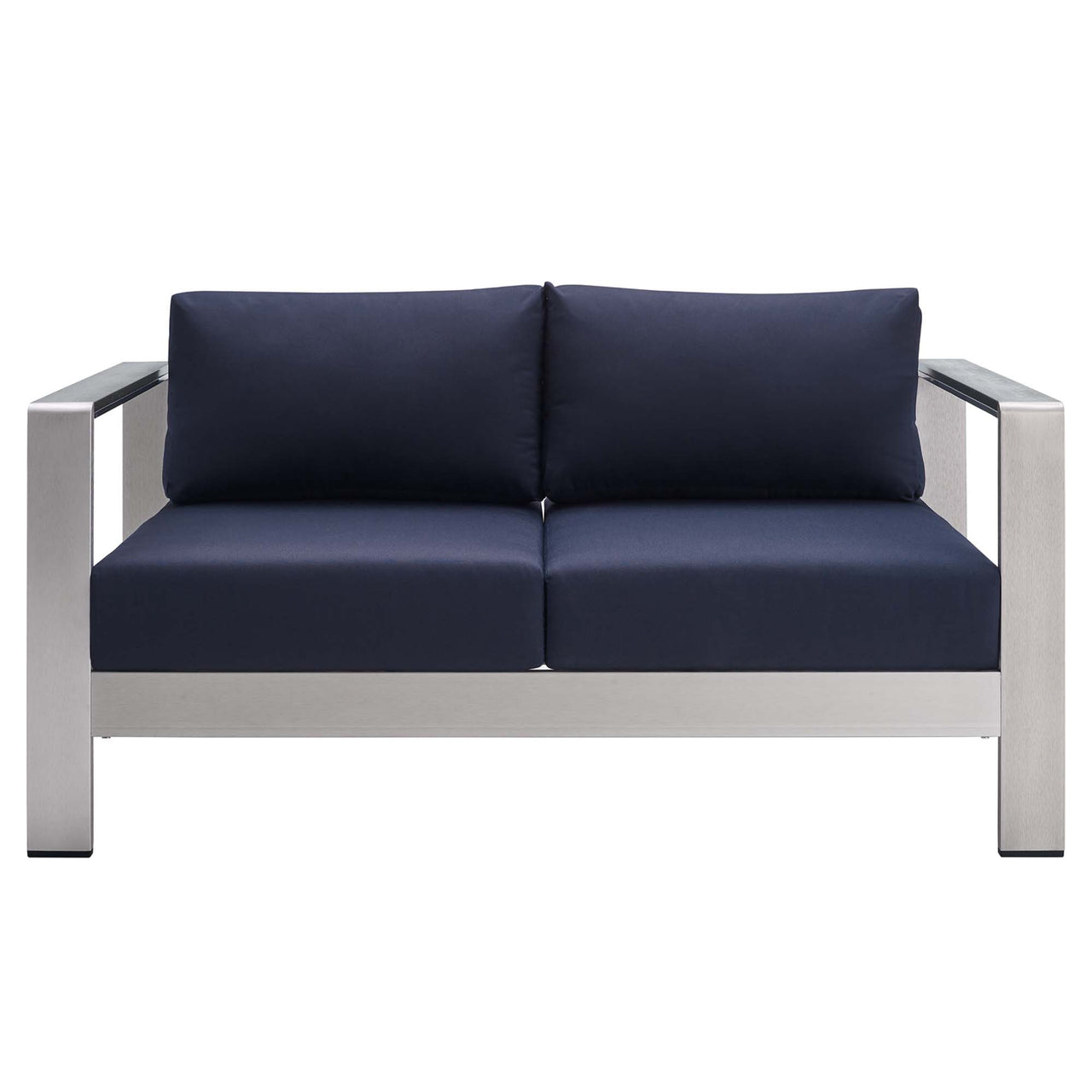 Shorea Sunbrella® Fabric Aluminum Alfresco Loveseat, Silver & Navy