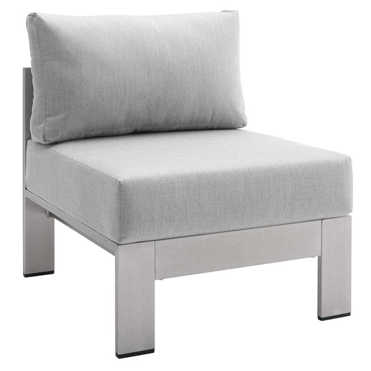 Shorea Sunbrella® Fabric Aluminum Alfresco Armless Chair | Outdoor Modular Sectional Component, Silver & Gray