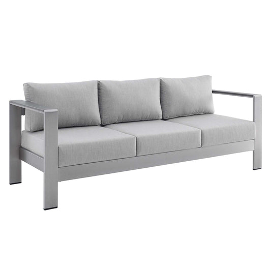 Shorea Sunbrella® Fabric Aluminum Alfresco Sofa, Silver & Gray