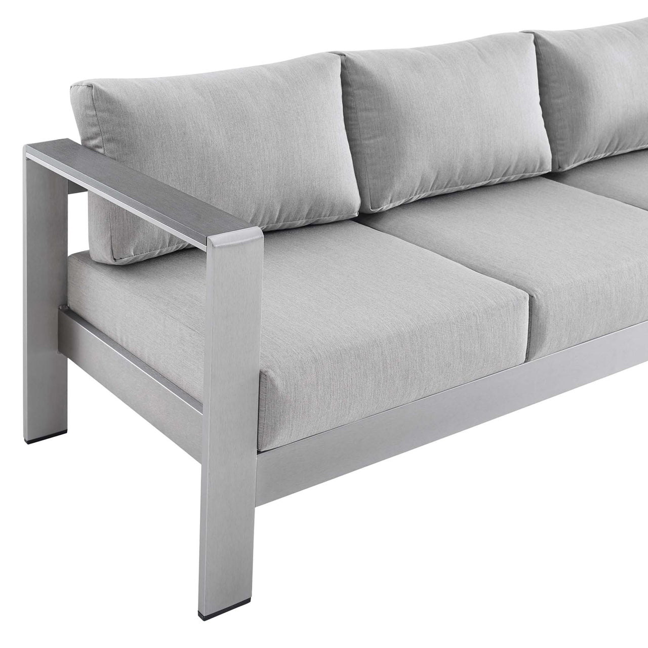 Shorea Sunbrella® Fabric Aluminum Alfresco Sofa, Silver & Gray