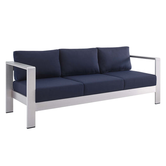 Shorea Sunbrella® Fabric Aluminum Alfresco Sofa, Silver & Navy