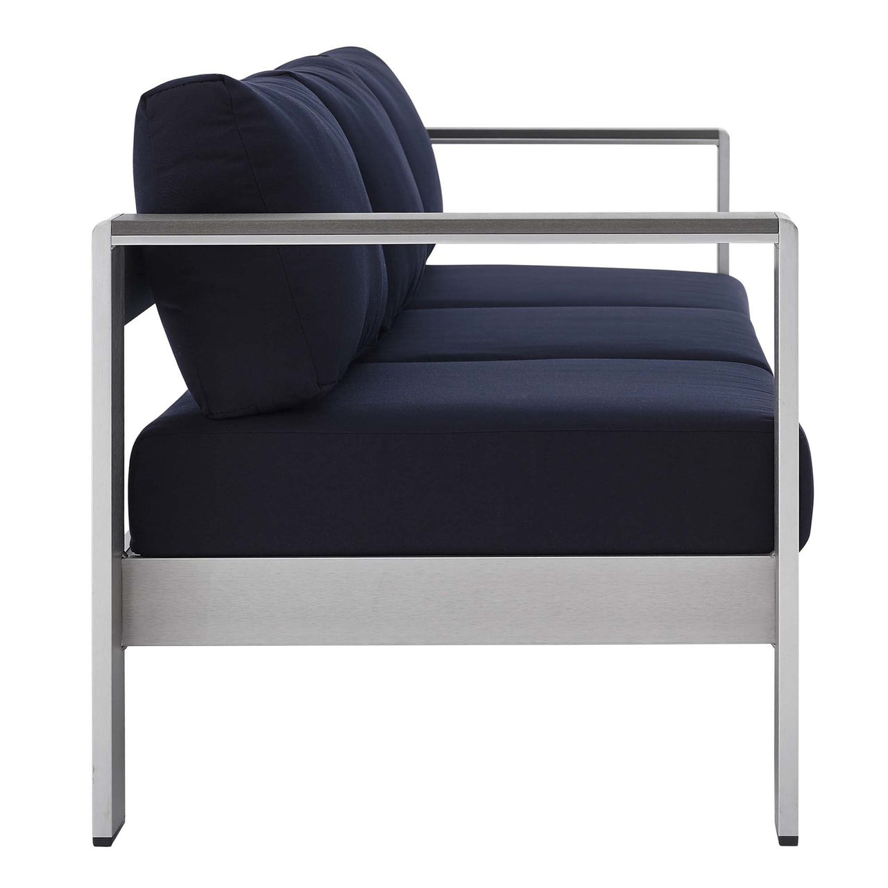 Shorea Sunbrella® Fabric Aluminum Alfresco Sofa, Silver & Navy