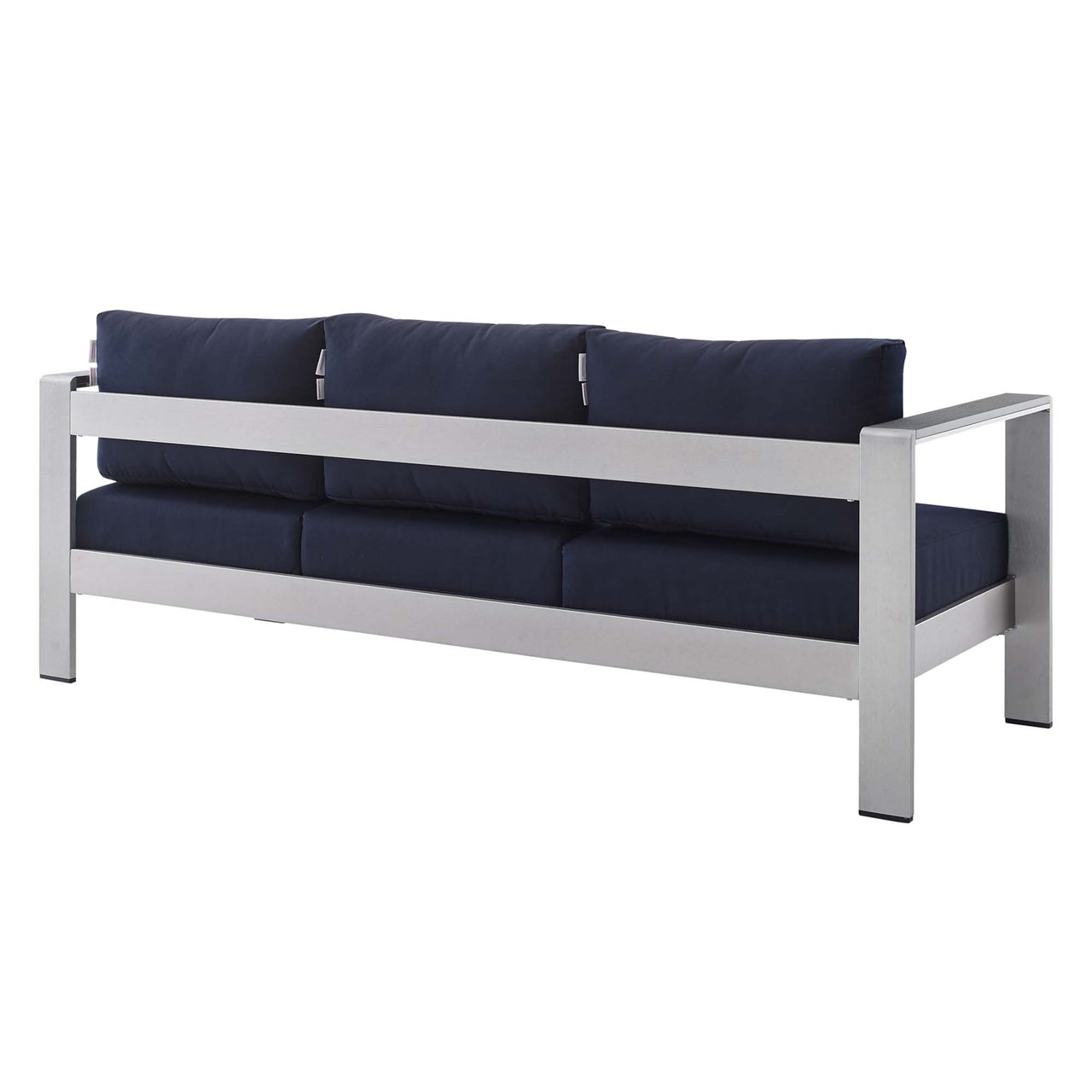 Shorea Sunbrella® Fabric Aluminum Alfresco Sofa, Silver & Navy