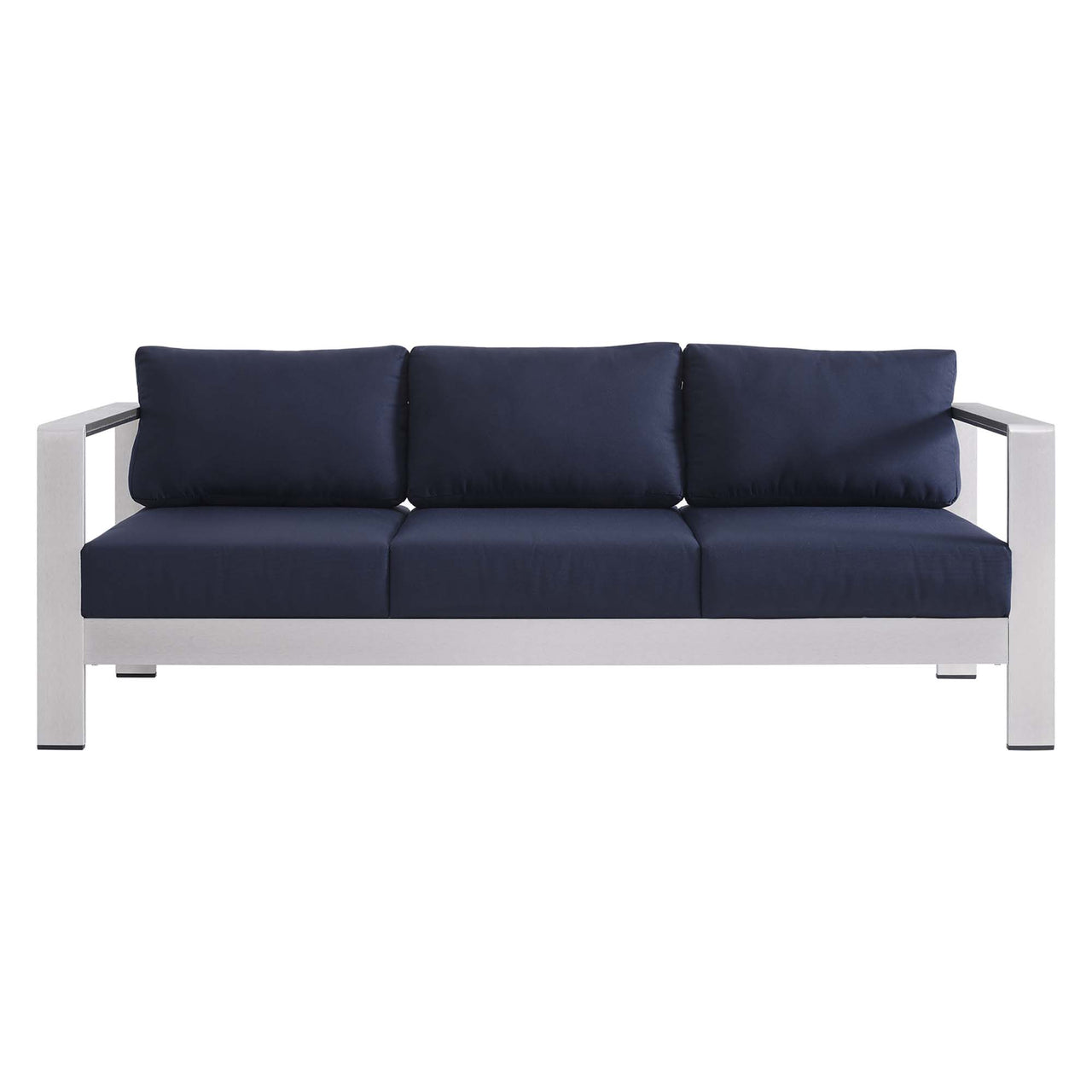 Shorea Sunbrella® Fabric Aluminum Alfresco Sofa, Silver & Navy