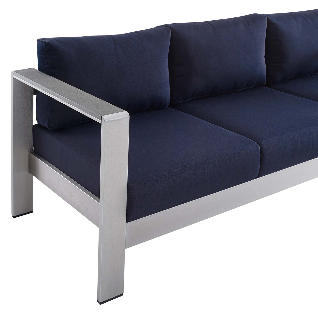 Shorea Sunbrella® Fabric Aluminum Alfresco Sofa, Silver & Navy