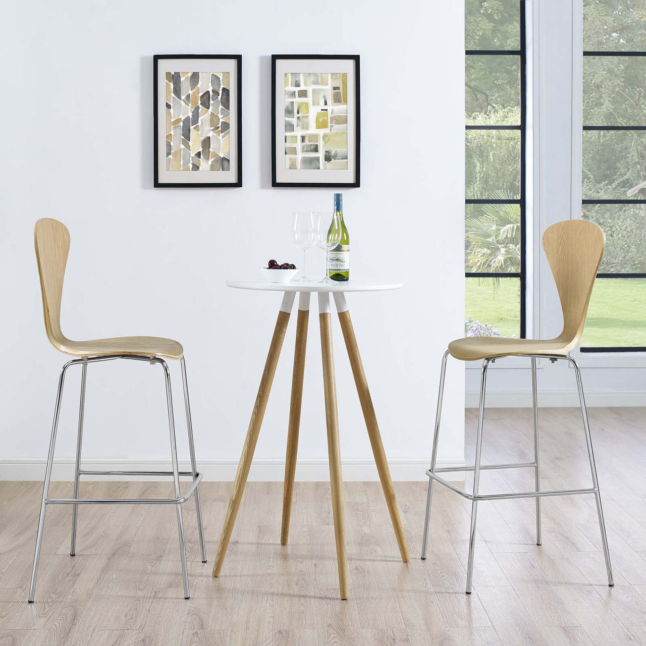 Condense Dining Bar Stool Set of 2, Natural Wood