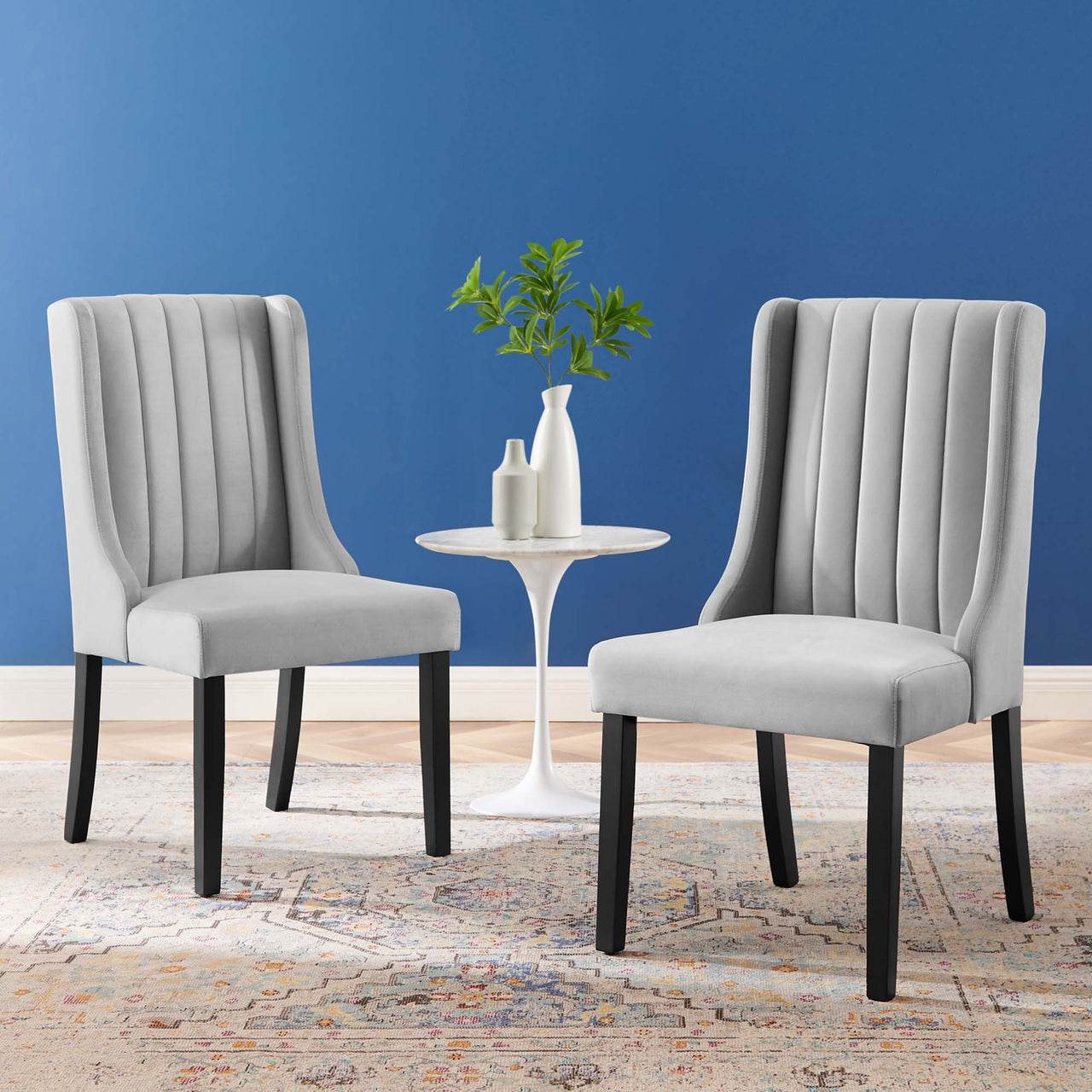 Ariella Upholstered Velvet Dining Chair Set of 2, Light Gray