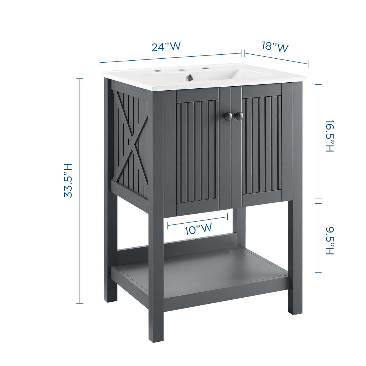Barn Vanity Unit, Small, Gray & White