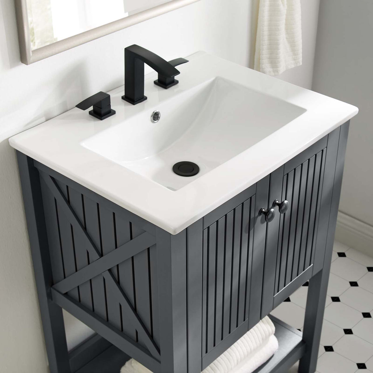 Barn Vanity Unit, Small, Gray & White