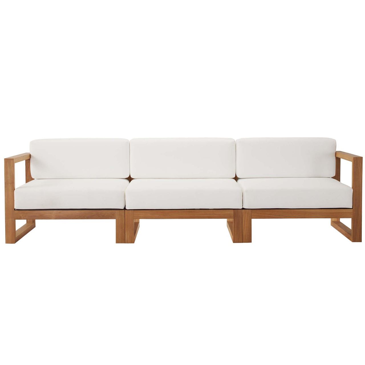 Rizer 3-Piece Alfresco Teak Sofa Sectional, Natural Wood & White