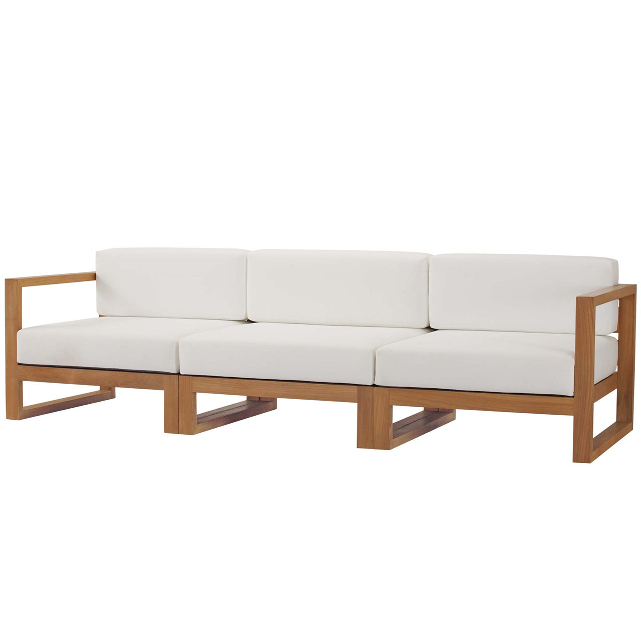 Rizer 3-Piece Alfresco Teak Sofa Sectional, Natural Wood & White