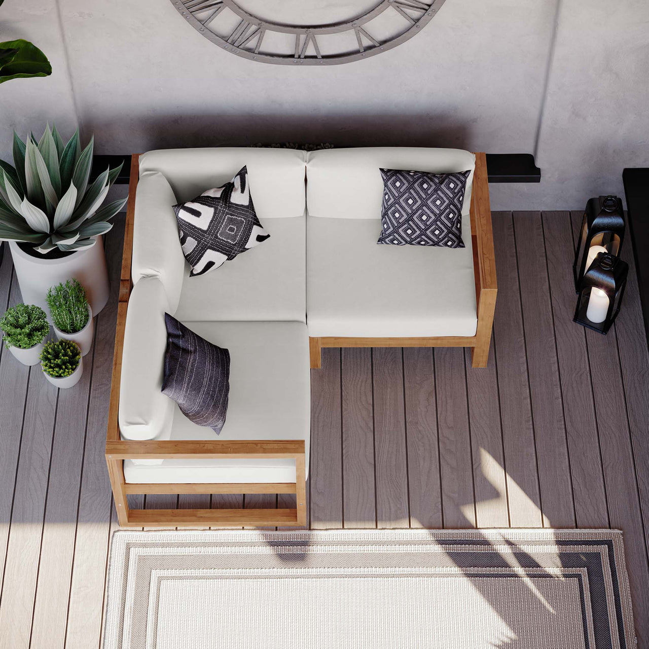 Rizer 3-Piece Alfresco Sectional Sofa Set, Natural Wood & White