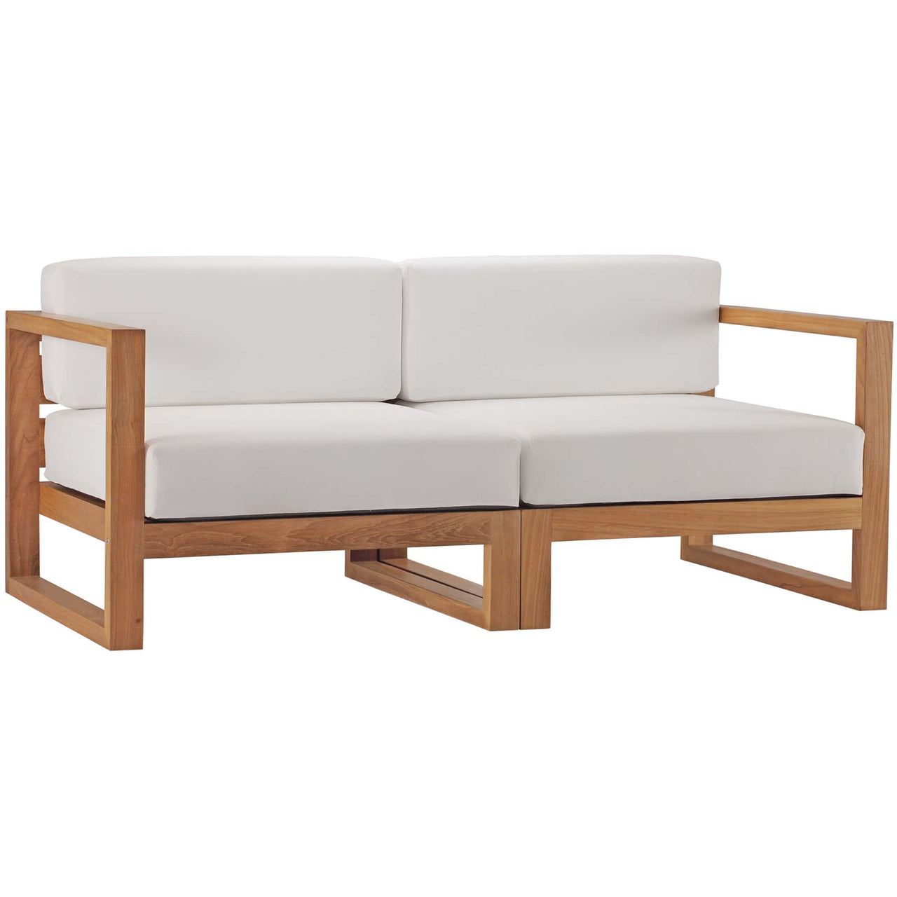 Rizer 2-Piece Alfresco Teak Loveseat Sectional, Natural Wood & White