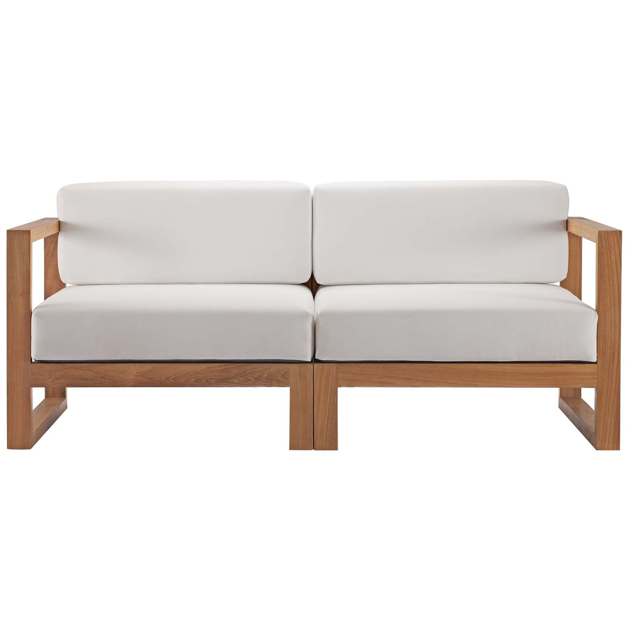 Rizer 2-Piece Alfresco Teak Loveseat Sectional, Natural Wood & White