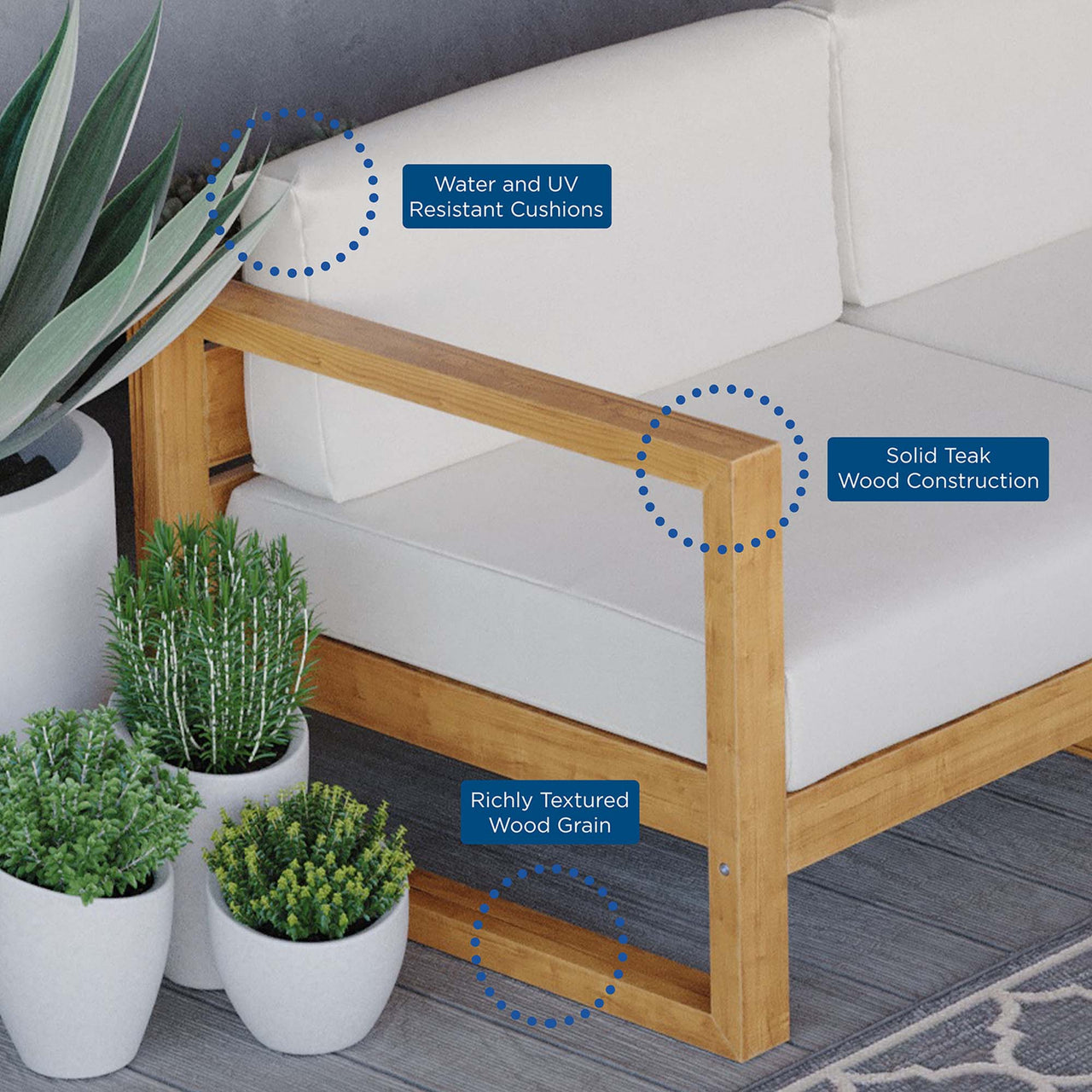 Rizer 4-Piece Alfresco Teak Furniture Set, Natural Wood & White