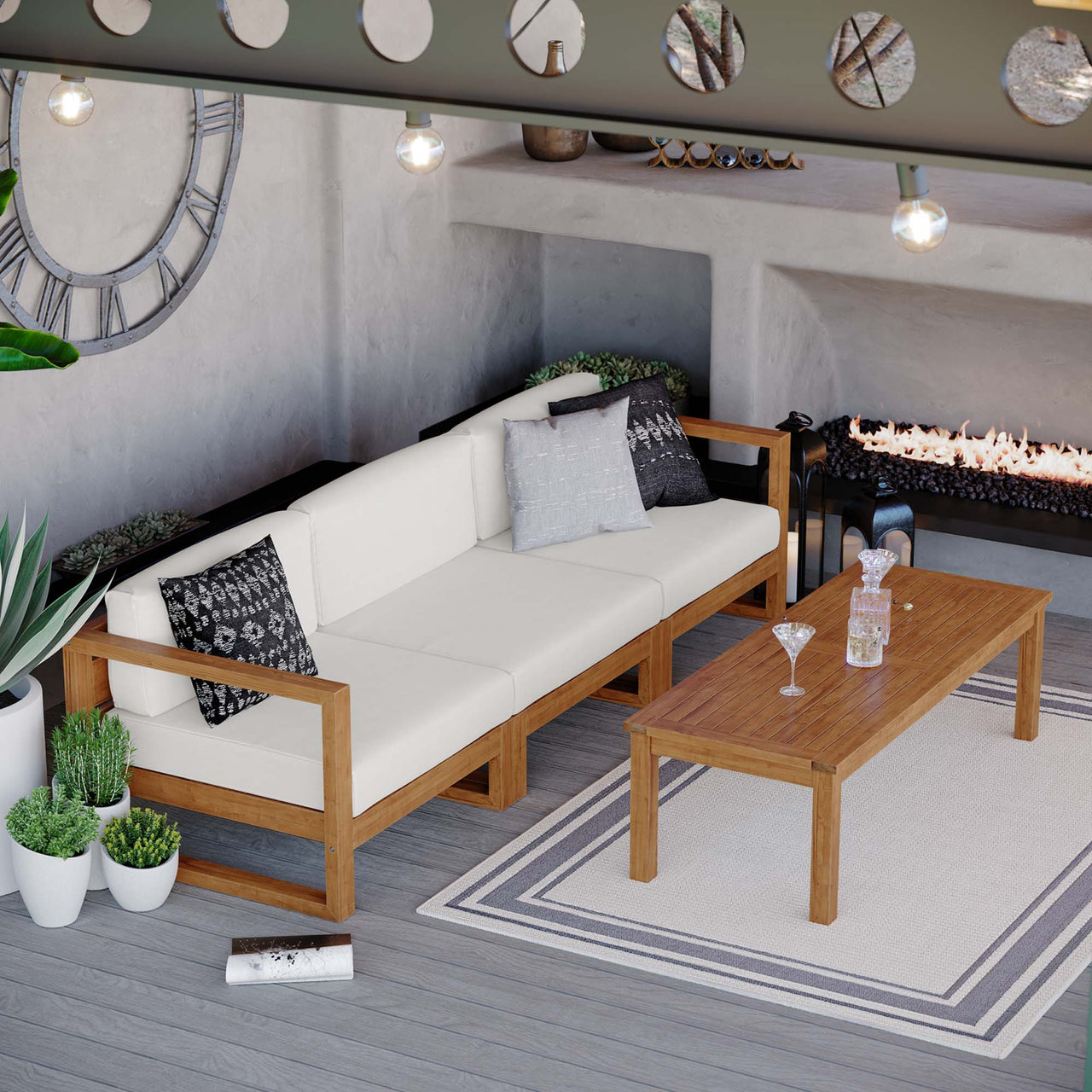 Rizer 4-Piece Alfresco Teak Furniture Set, Natural Wood & White