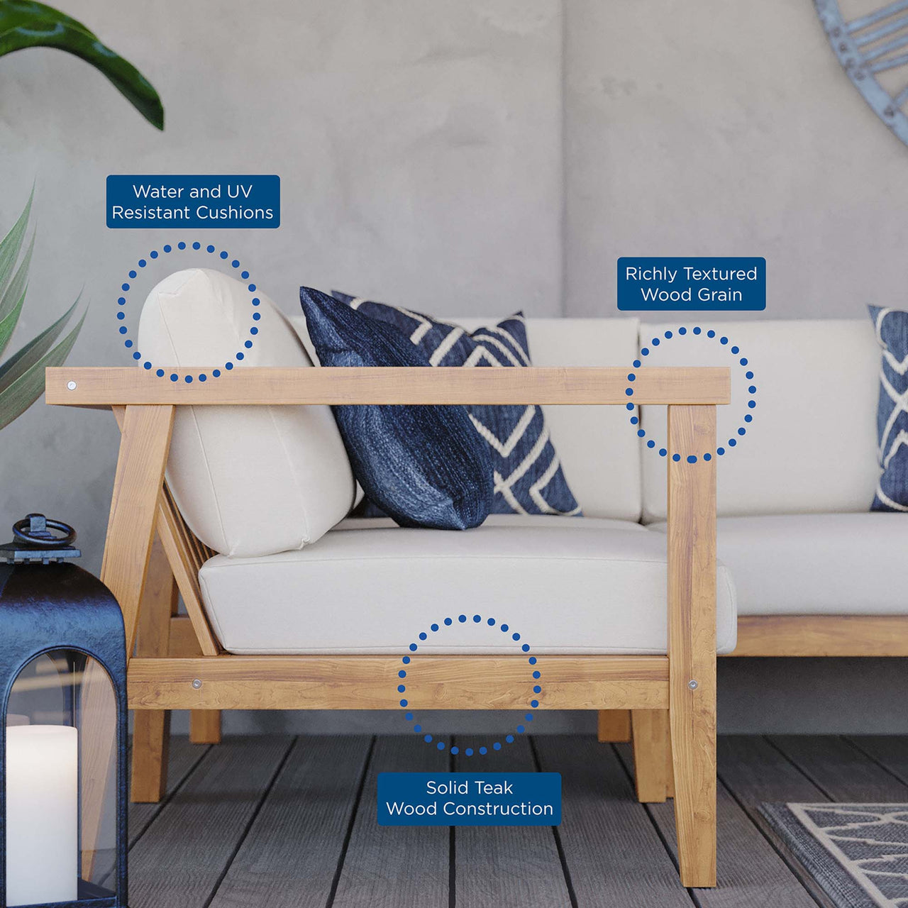 Brentford 3-Piece Alfresco Sectional Sofa Set, Natural Wood & White
