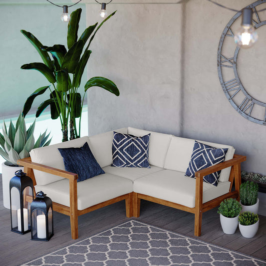 Brentford 3-Piece Alfresco Sectional Sofa Set, Natural Wood & White