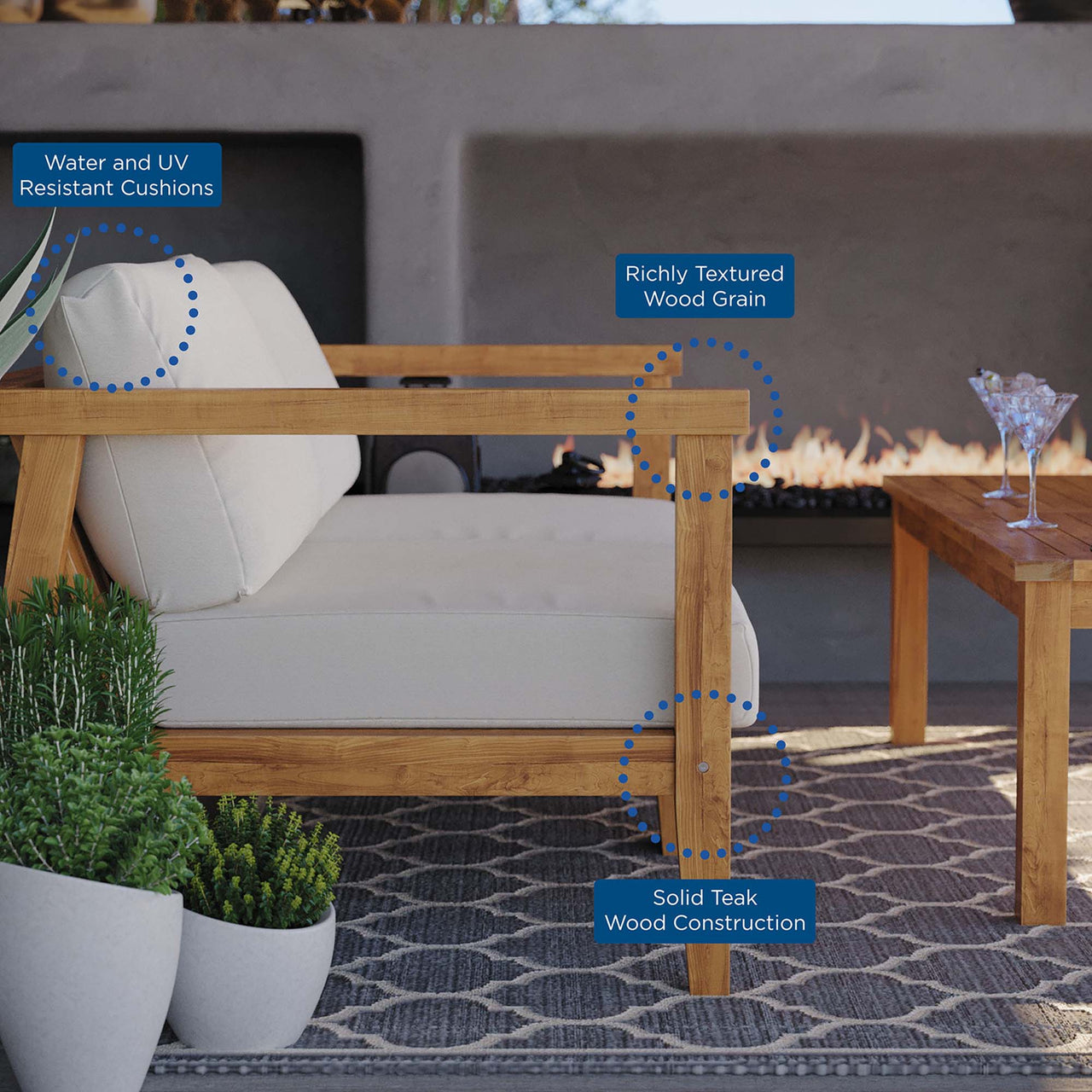 Brentford Alfresco 2-Seater Loveseat Sectional, Natural Wood & White