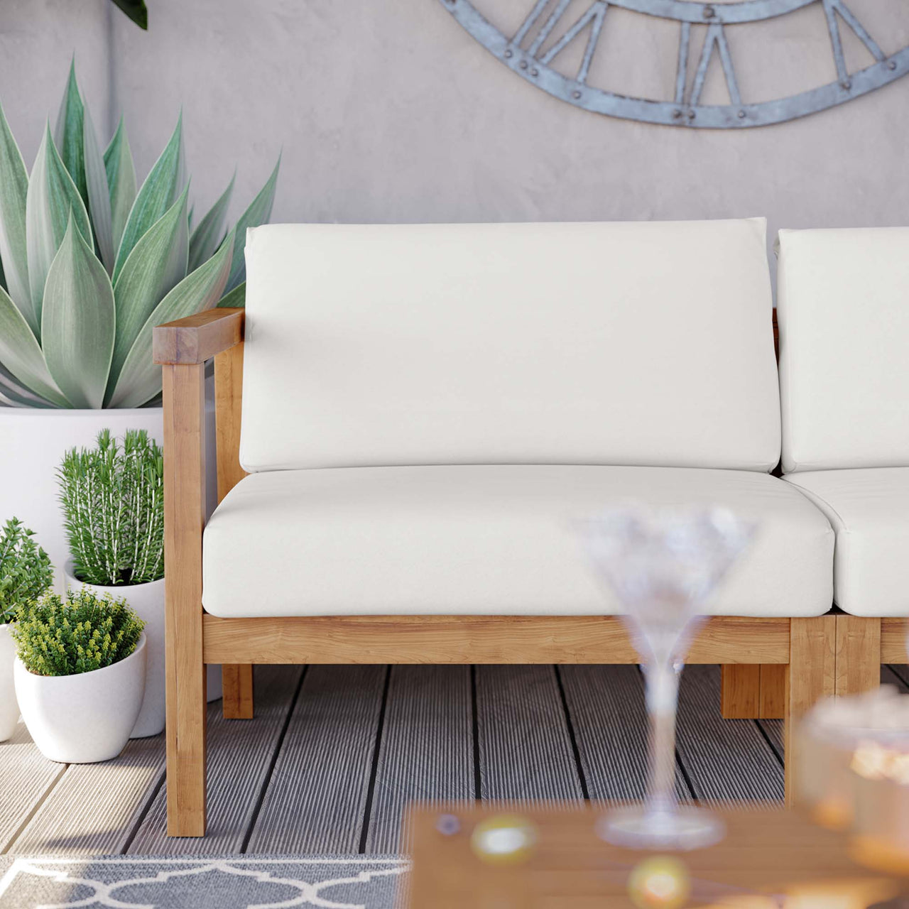 Brentford Alfresco 2-Seater Loveseat Sectional, Natural Wood & White