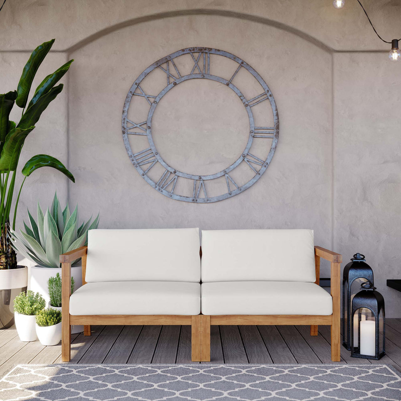 Brentford Alfresco 2-Seater Loveseat Sectional, Natural Wood & White