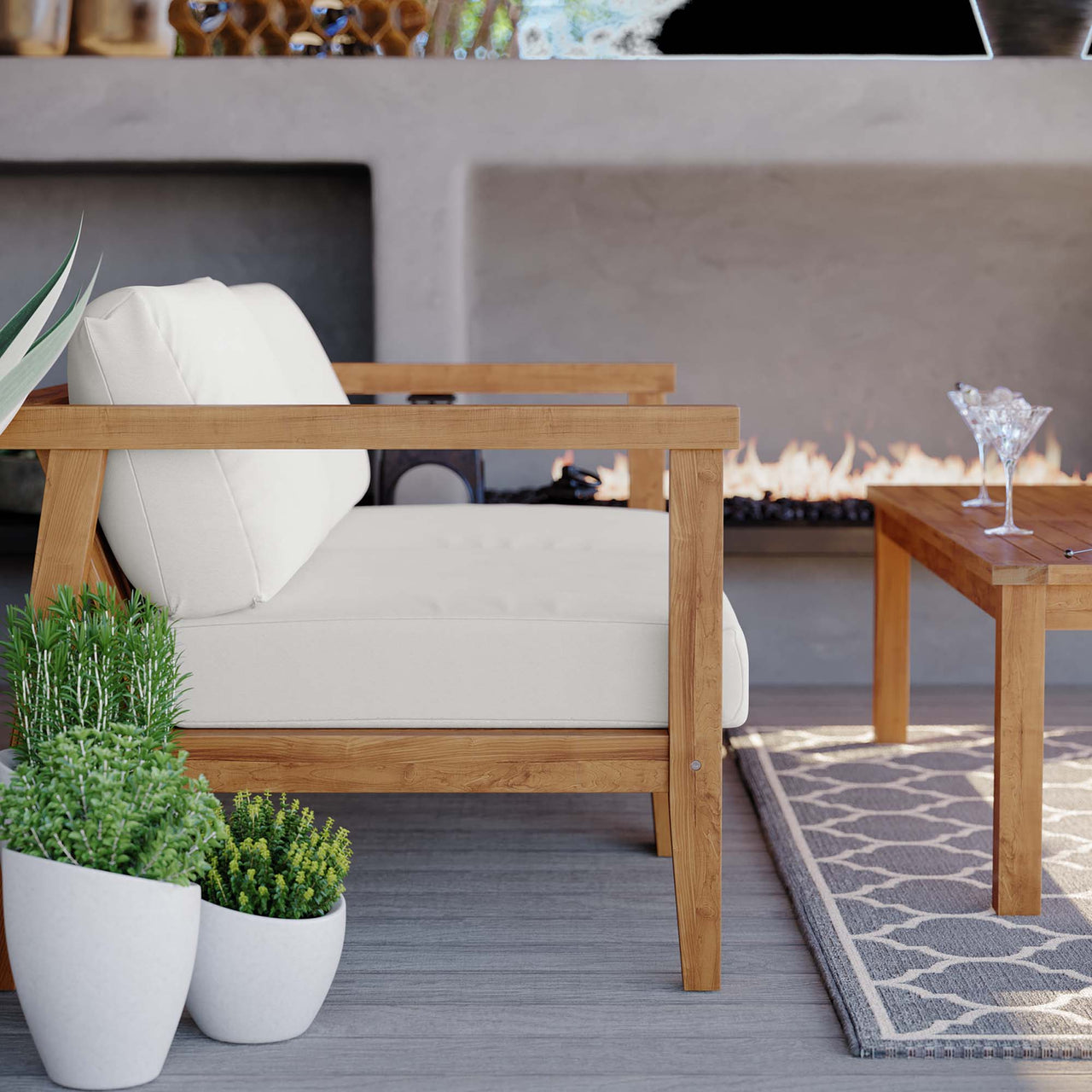 Brentford Alfresco 2-Seater Loveseat Sectional, Natural Wood & White