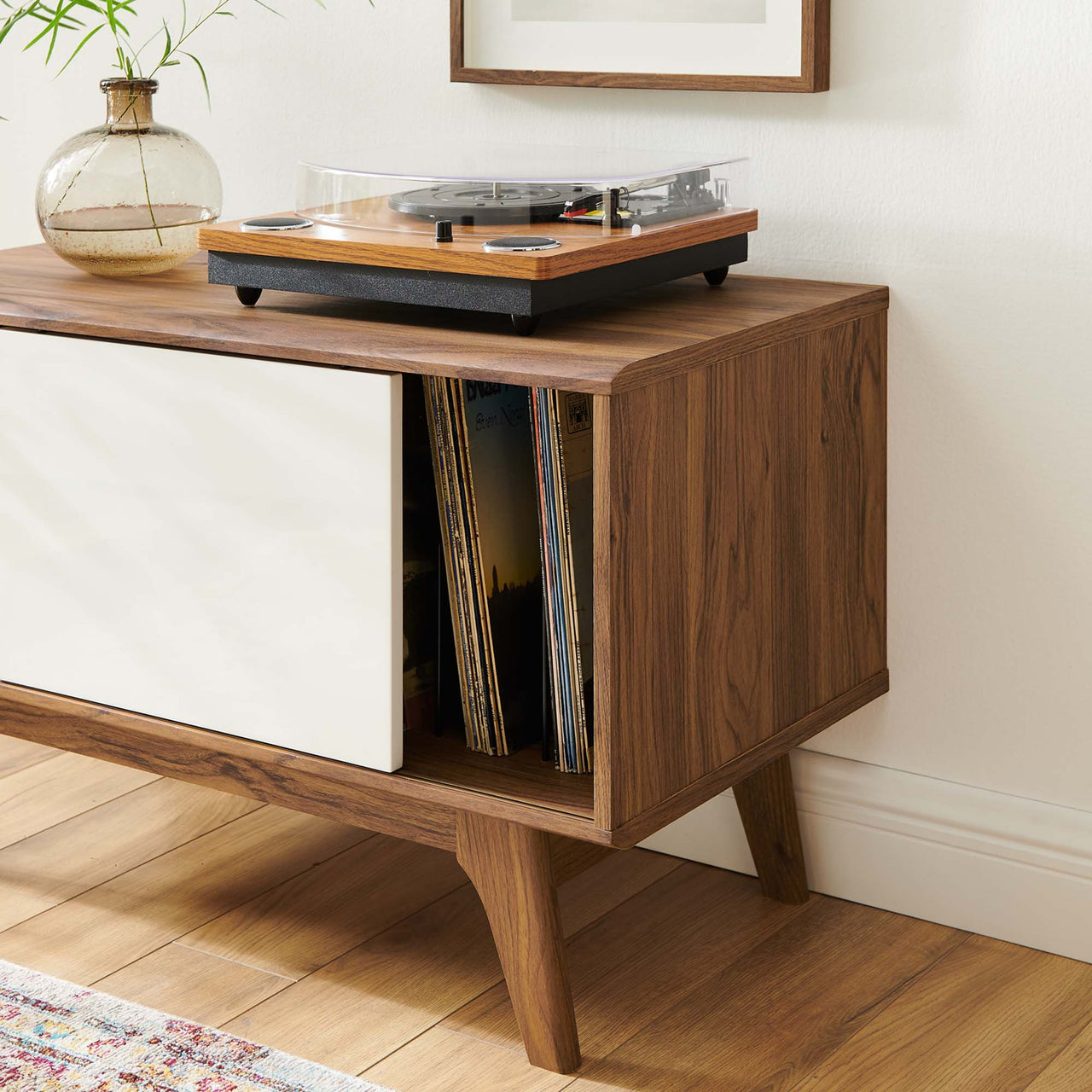 Lunel Low Profile Vinyl Display Cabinet, Walnut & White