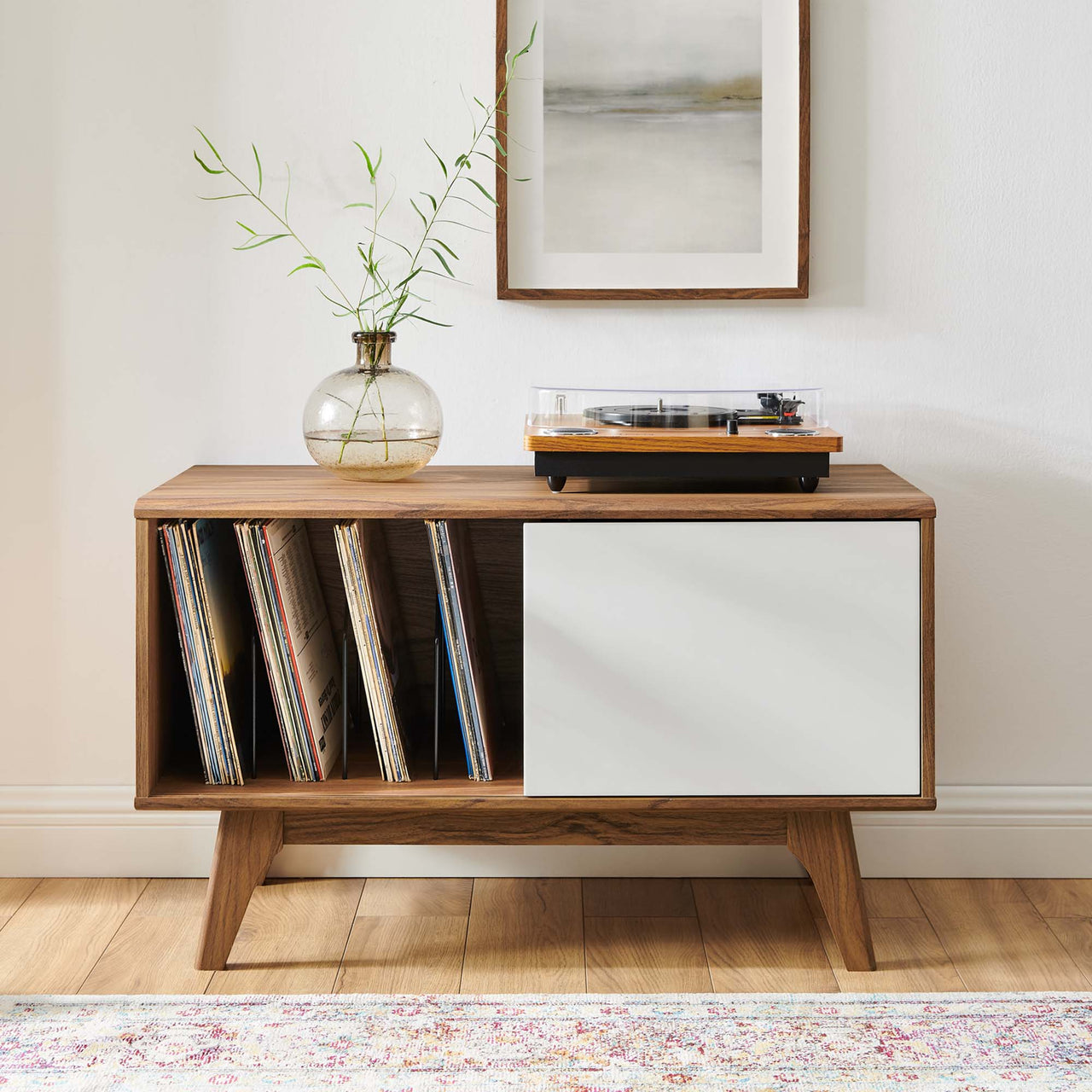 Lunel Low Profile Vinyl Display Cabinet, Walnut & White