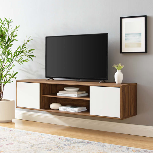 Lunel 60" Wall Mount TV Stand, Walnut & White