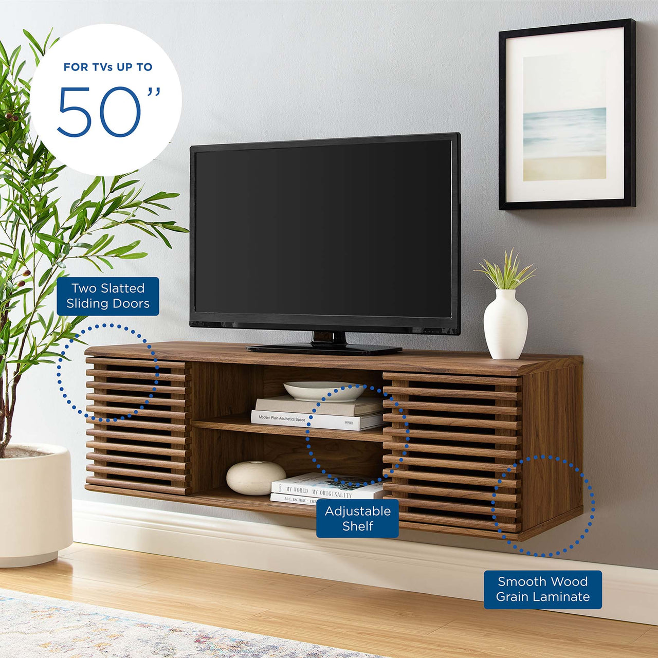 Ventra Floating Entertainment Center, Small, Walnut