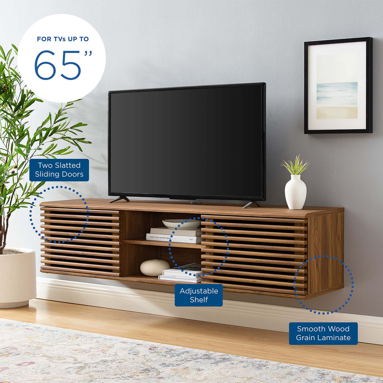 Ventra Floating Entertainment Center, Medium, Walnut