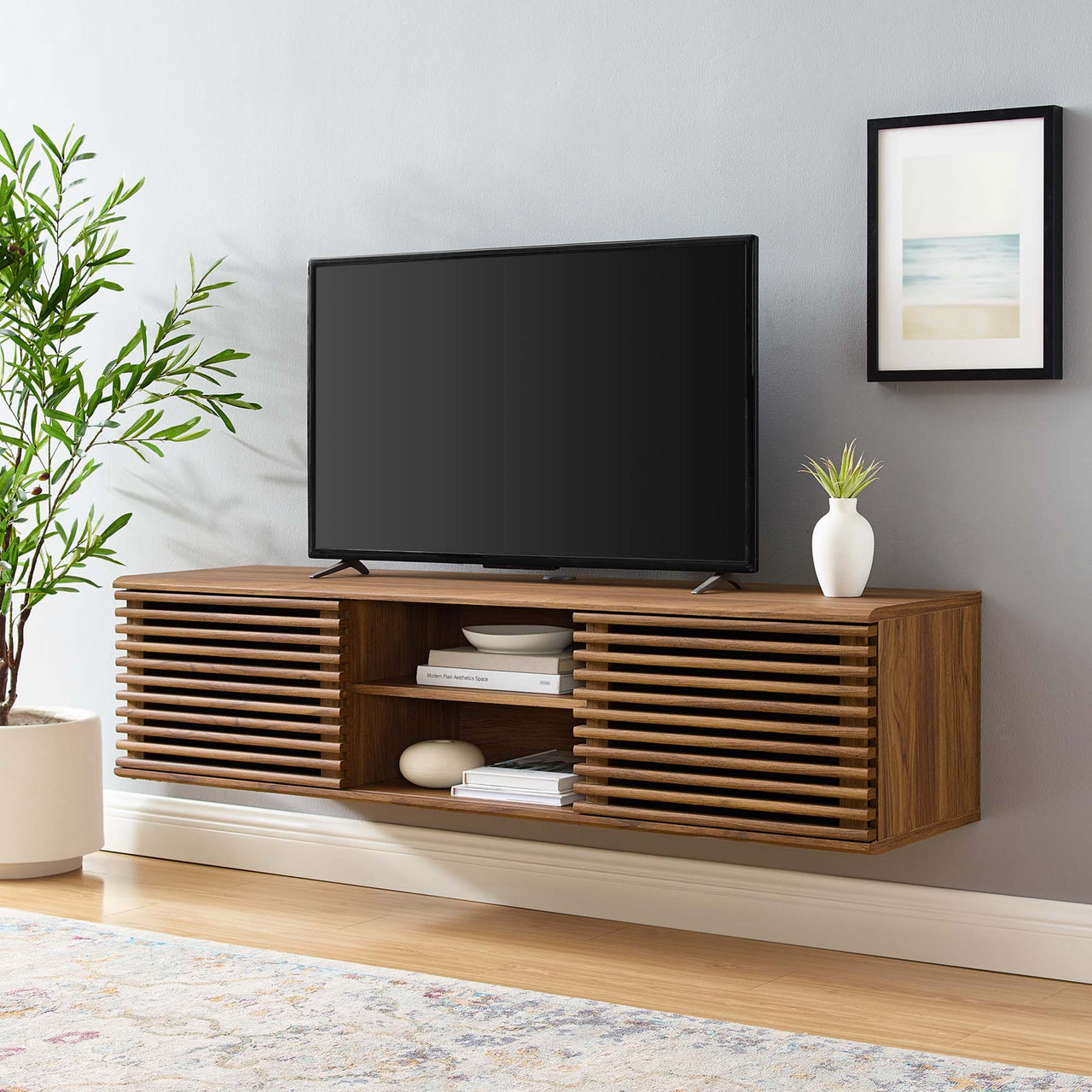 Ventra Floating Entertainment Center, Medium, Walnut