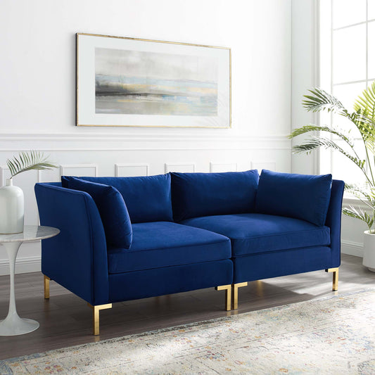 Leora Velvet Loveseat Sectional, Navy