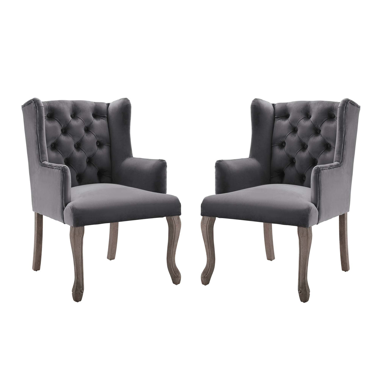 Francoise Upholstered Velvet Dining | Accent Chair Set of 2, Gray