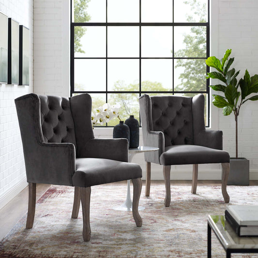 Francoise Upholstered Velvet Dining | Accent Chair Set of 2, Gray