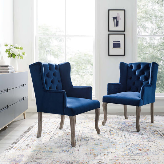 Francoise Upholstered Velvet Dining | Accent Chair Set of 2, Navy