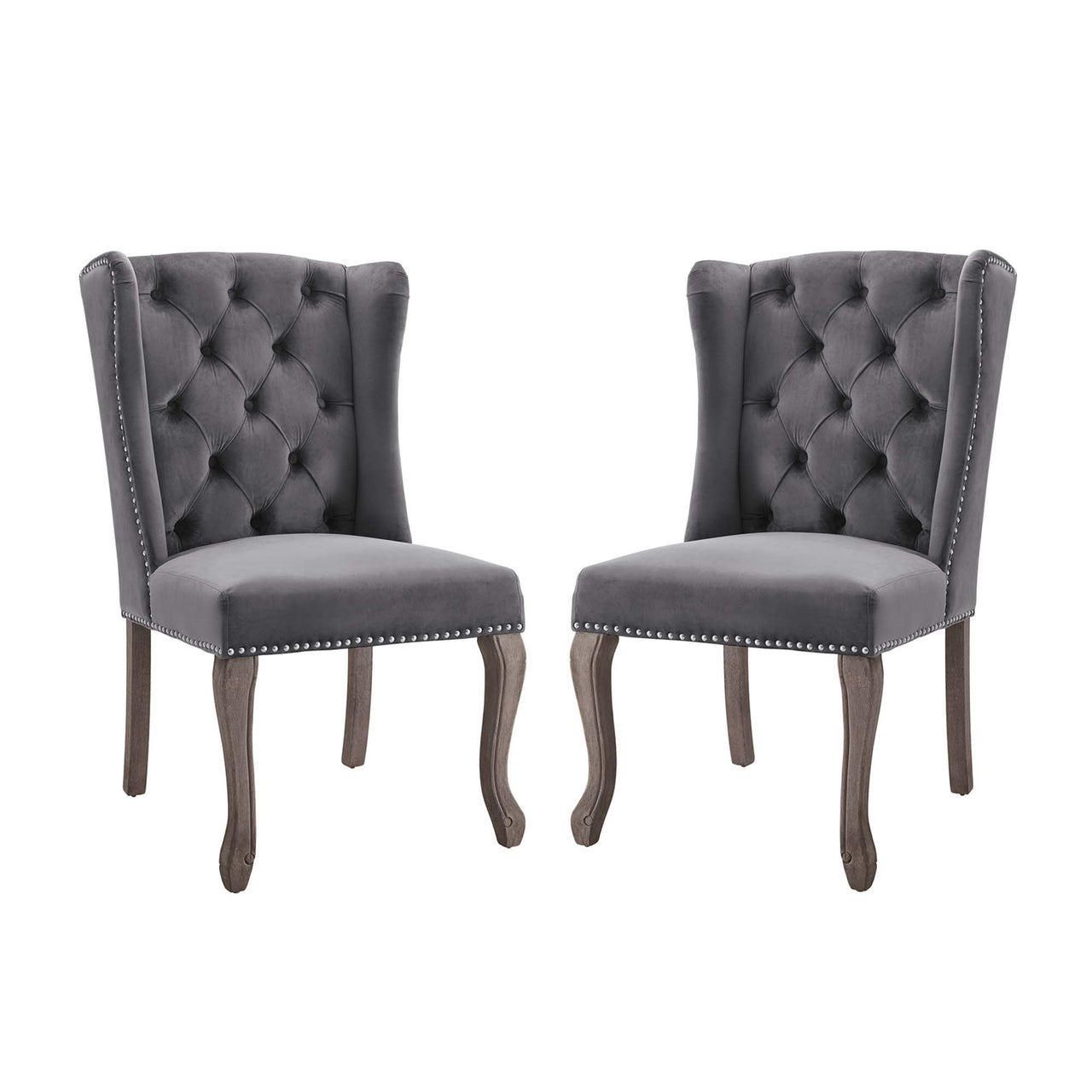 Tristain Velvet Dining Chair Set of 2, Gray