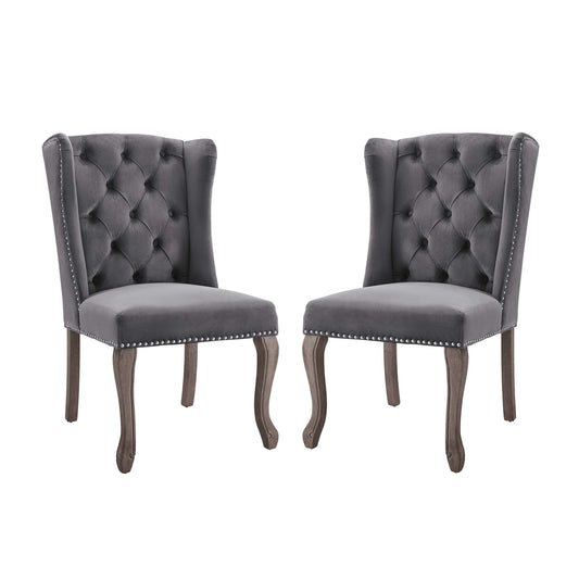 Tristain Velvet Dining Chair Set of 2, Gray