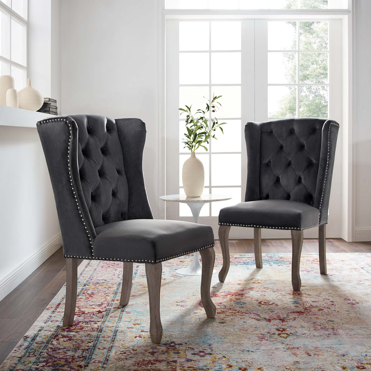 Tristain Velvet Dining Chair Set of 2, Gray