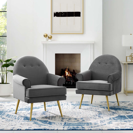 Marindi Plush Velvet Armchair Set of 2, Gray