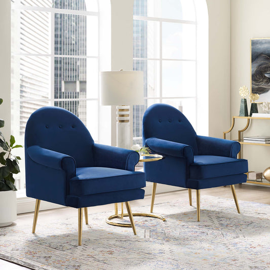 Marindi Plush Velvet Armchair Set of 2, Navy