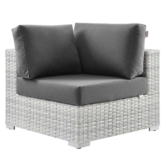 Conversation Alfresco Corner Chair | Outdoor Modular Sectional Component, Light Gray & Charcoal